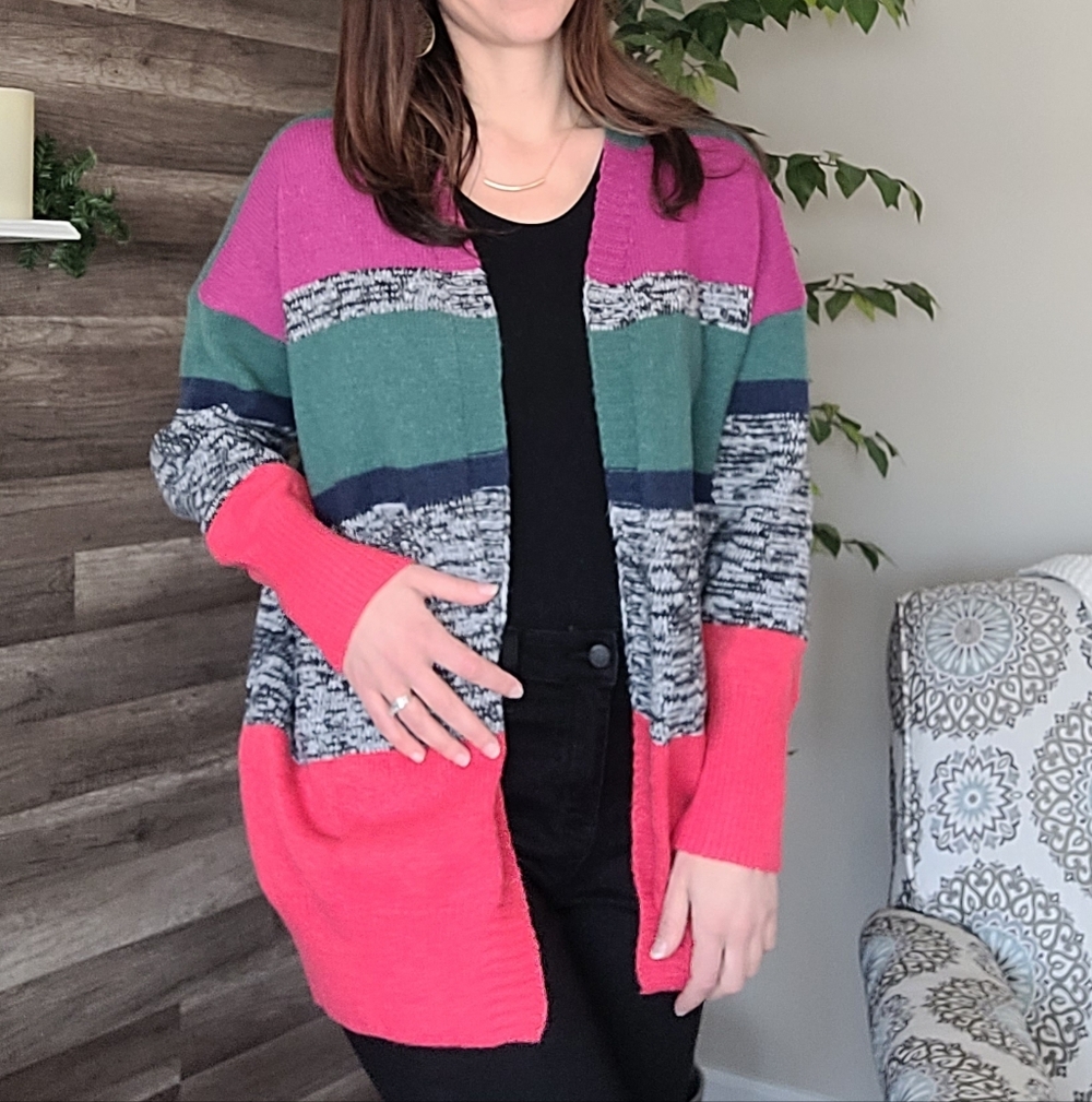 Haptics Colorful Striped Women's Cardigan Sweater Size Small